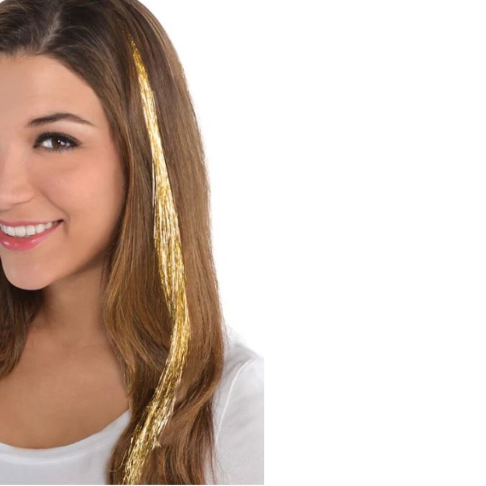 Hair Extensions Halloween Gold Glitter Set of 2 Synthetic Hair 19" Comb Clip